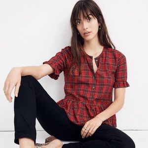 Madewell Ruffle Hem in Clanton Plaid top XXS NWT